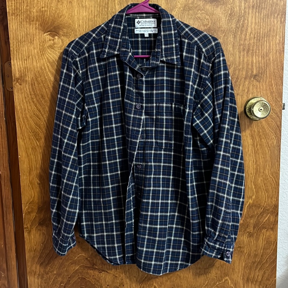 Columbia Navy and White Plaid Button Down Shirt